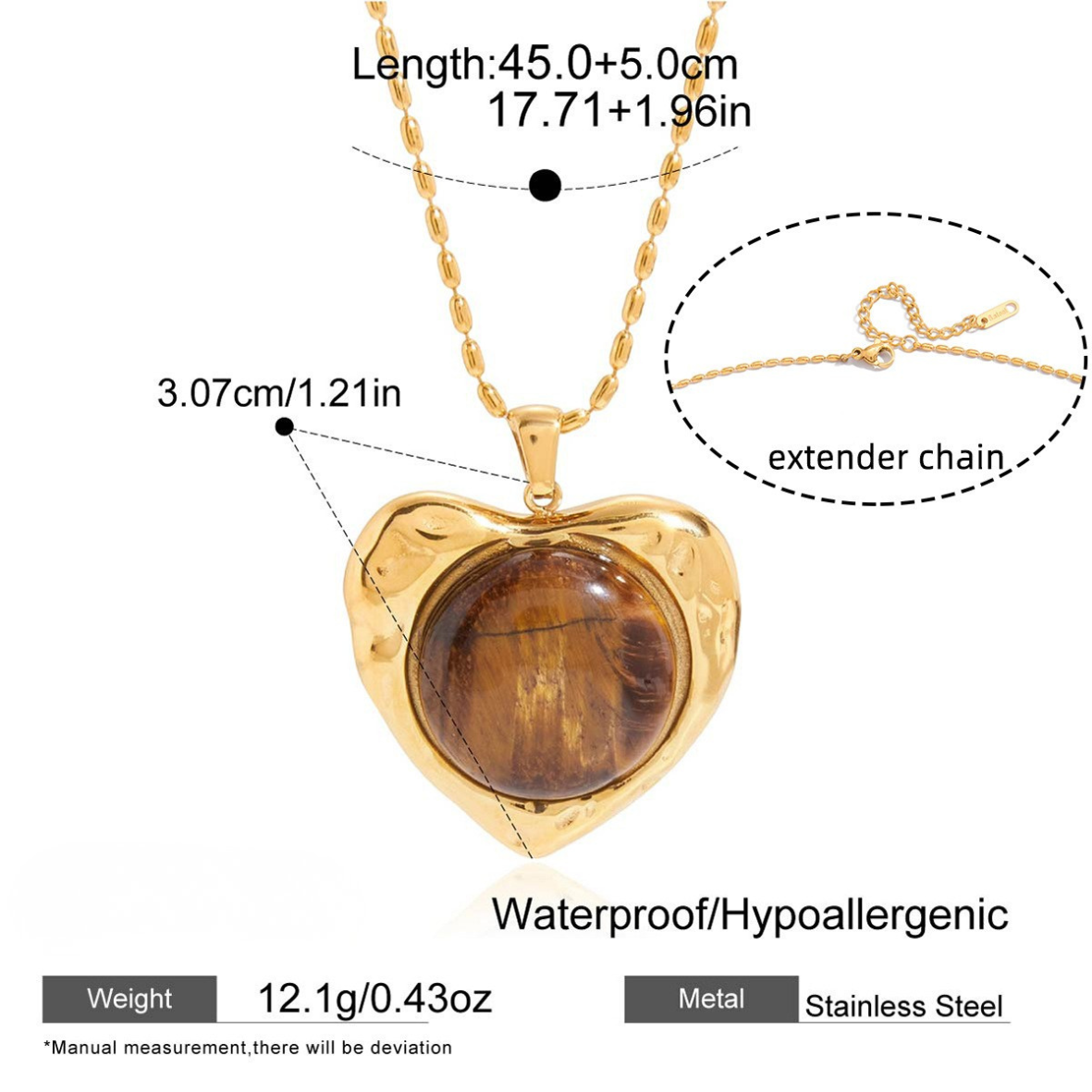 Tiger Eye Heart Pendant Necklace