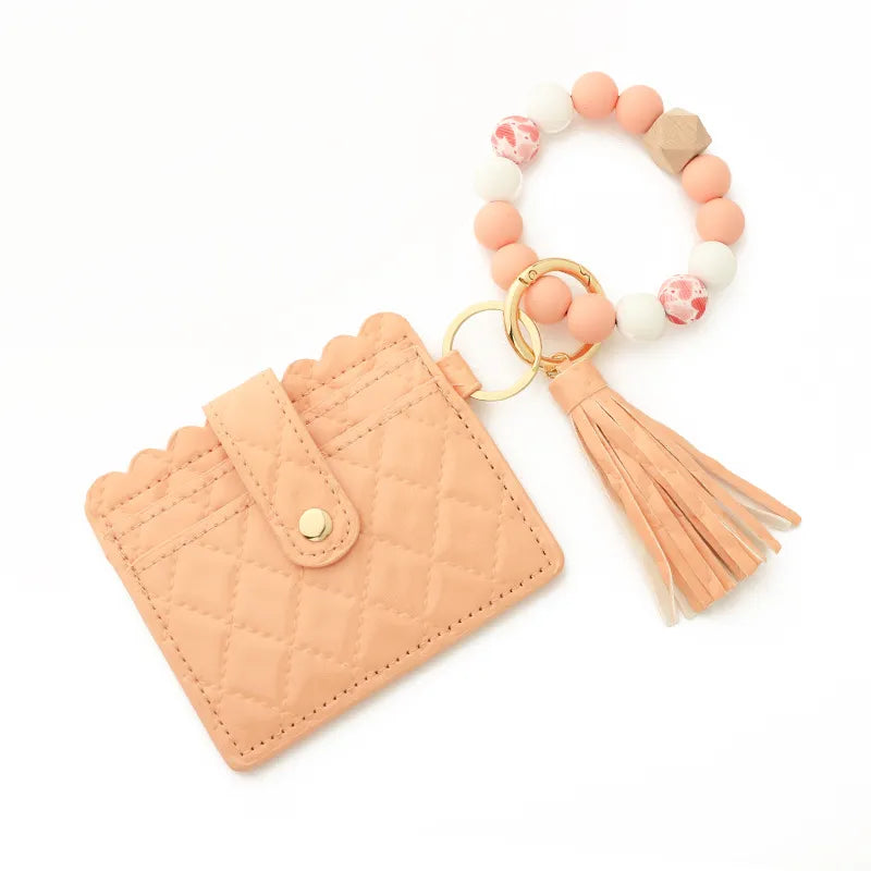 Beaded Wallet & Bracelet Tassel Set – Grid Edition🌸