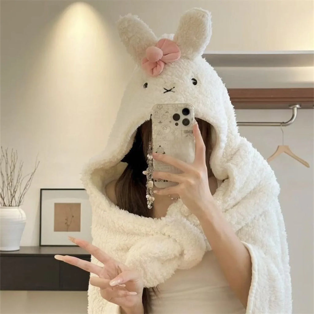 Plush Reversible Shawl – Cute Rabbit Thick Blanket - MGB Gift Store