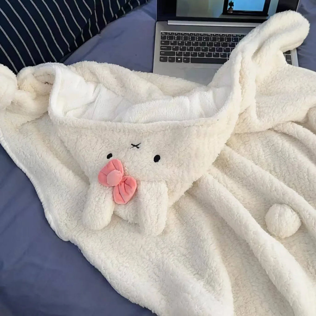 Plush Reversible Shawl – Cute Rabbit Thick Blanket - MGB Gift Store