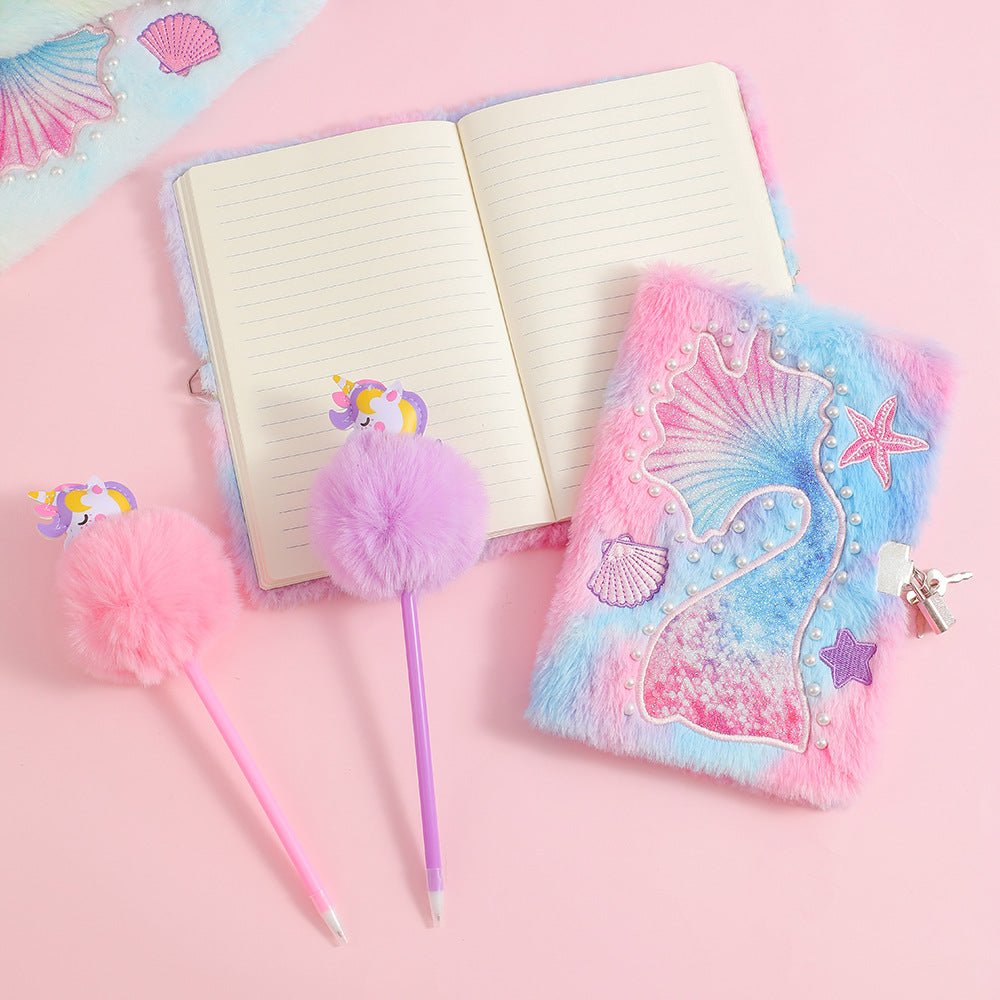 A5 Mermaid Tail Plush Notebook with Lock