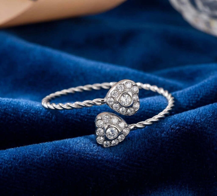 Sparkling Double Heart Zircon Ring in Stainless Steel - MGB Gift Store