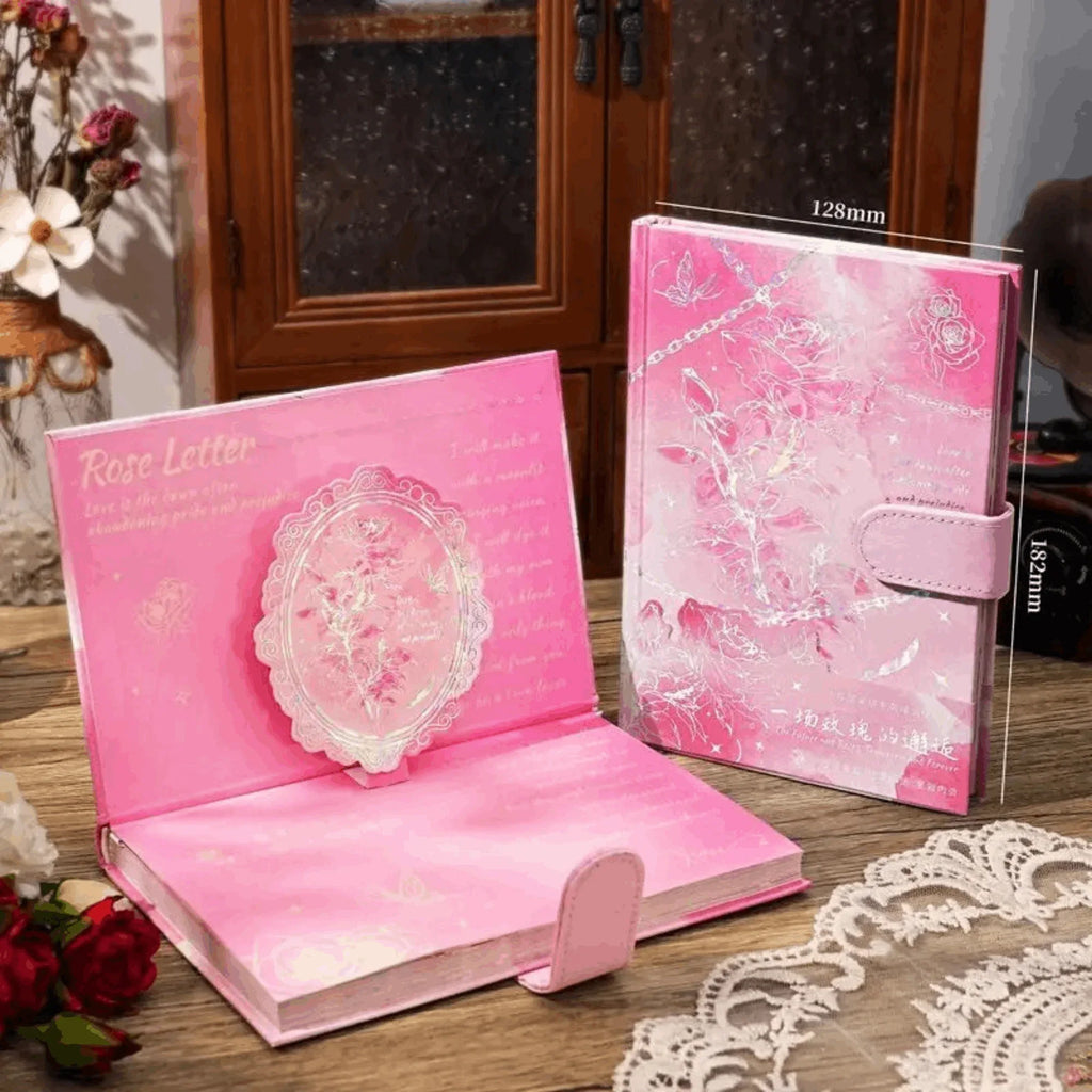 Rose Holographic Foil Notebook – Magnetic Closure | 4 Colours | Full-Colour Pages - MGB Gift Store