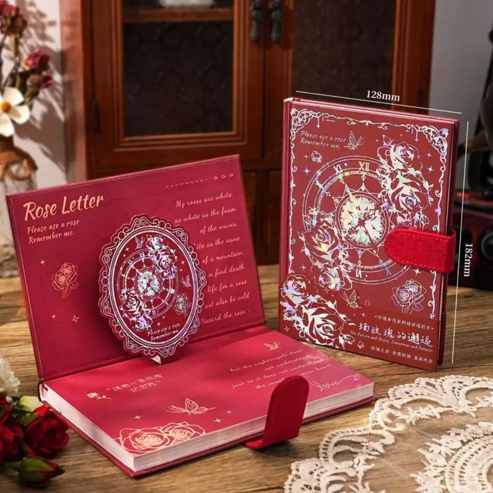 Rose Holographic Foil Notebook – Magnetic Closure | 4 Colours | Full-Colour Pages