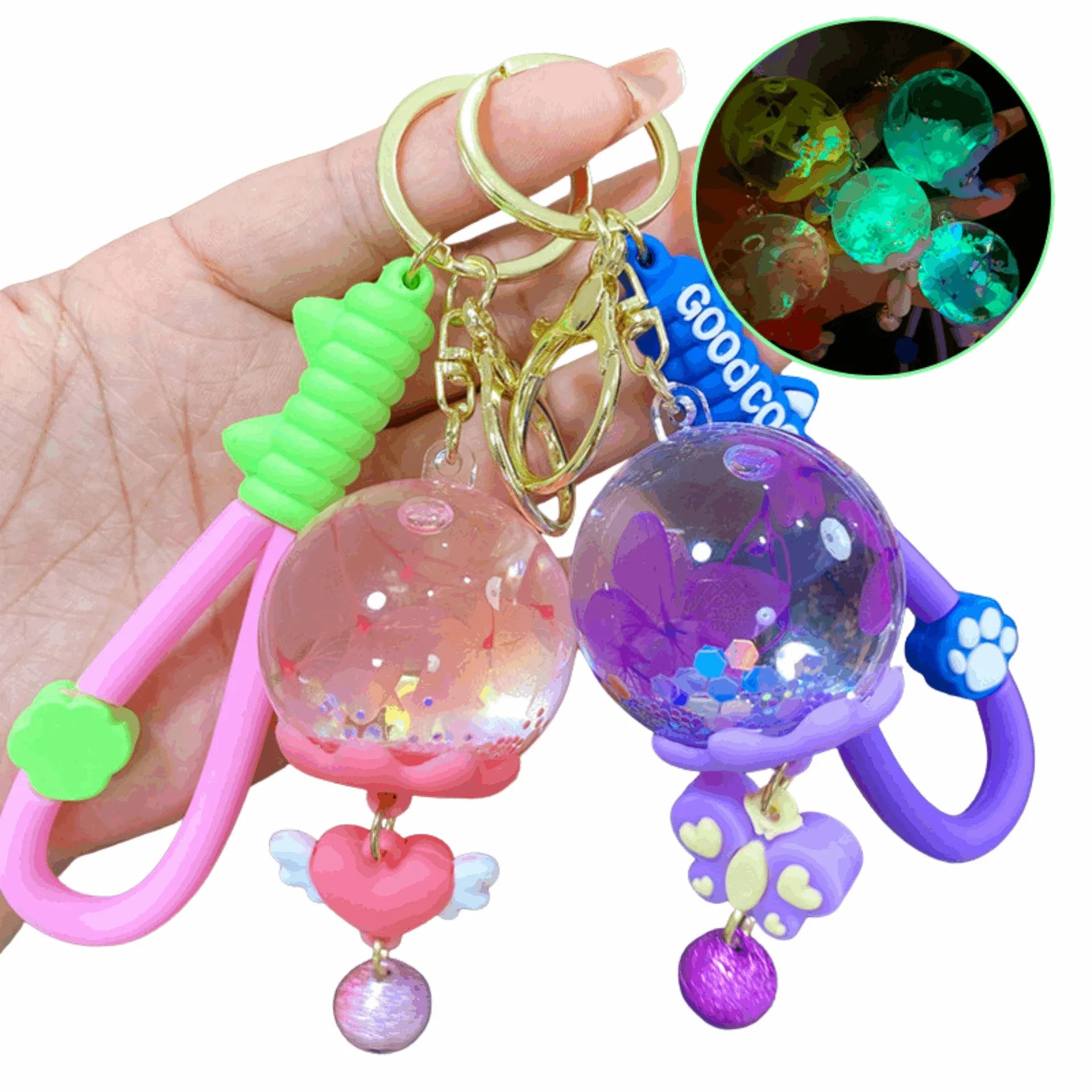 Sakura Glow-in-the-Dark Liquid Bottle Keychain – Multi Colours - MGB Gift Store
