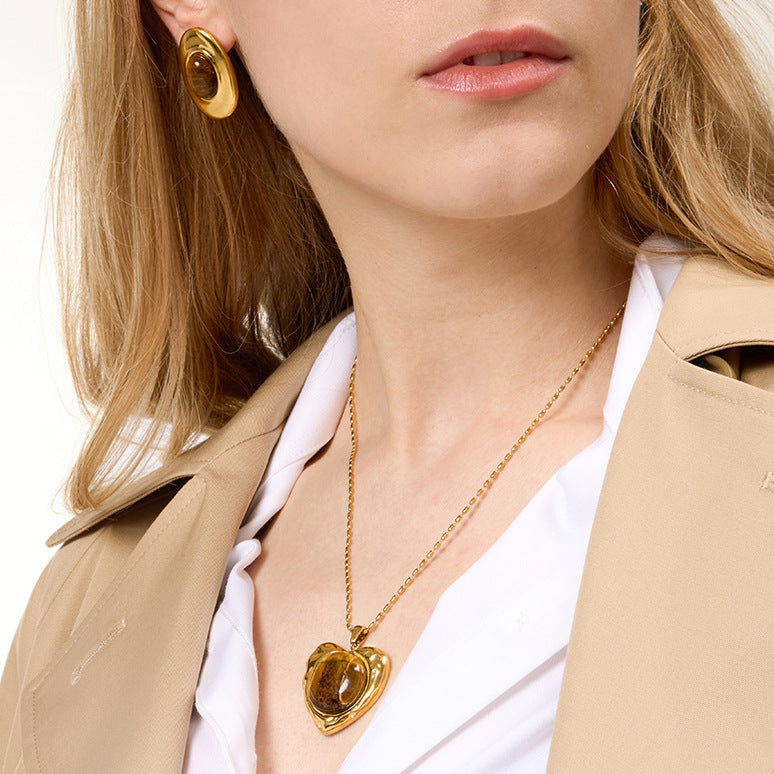 Tiger Eye Heart Pendant Necklace