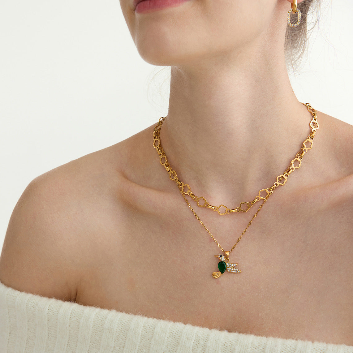 18K Gold-Plated Stainless Steel Bird Necklace