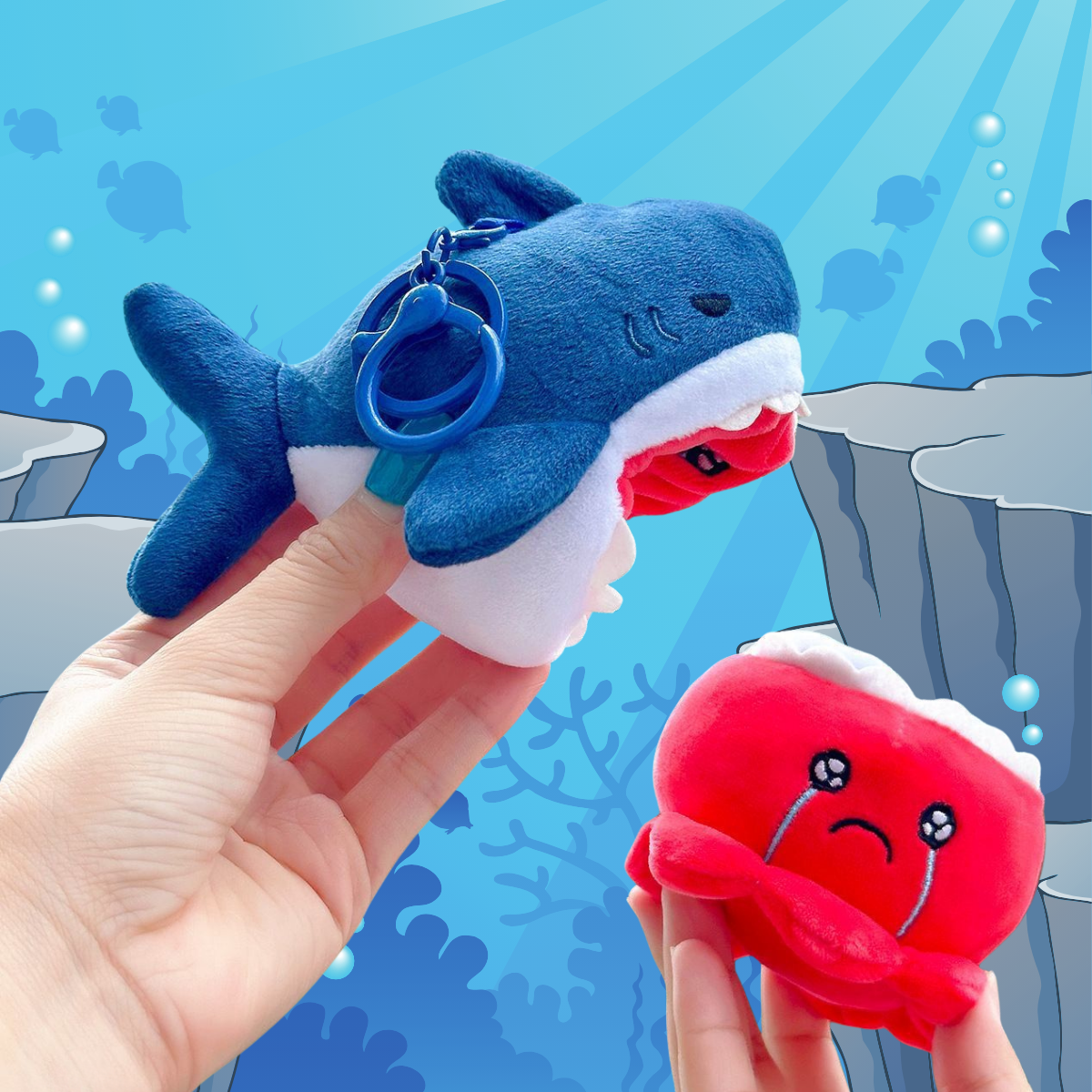 Reversible Plush Shark & Octopus Keychain