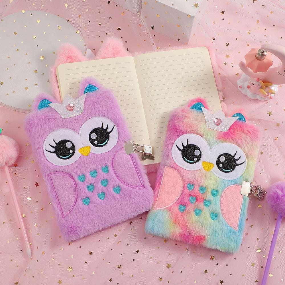 A5 Plush Owl Notebook with Lock – Cute Diary - MGB Gift Store