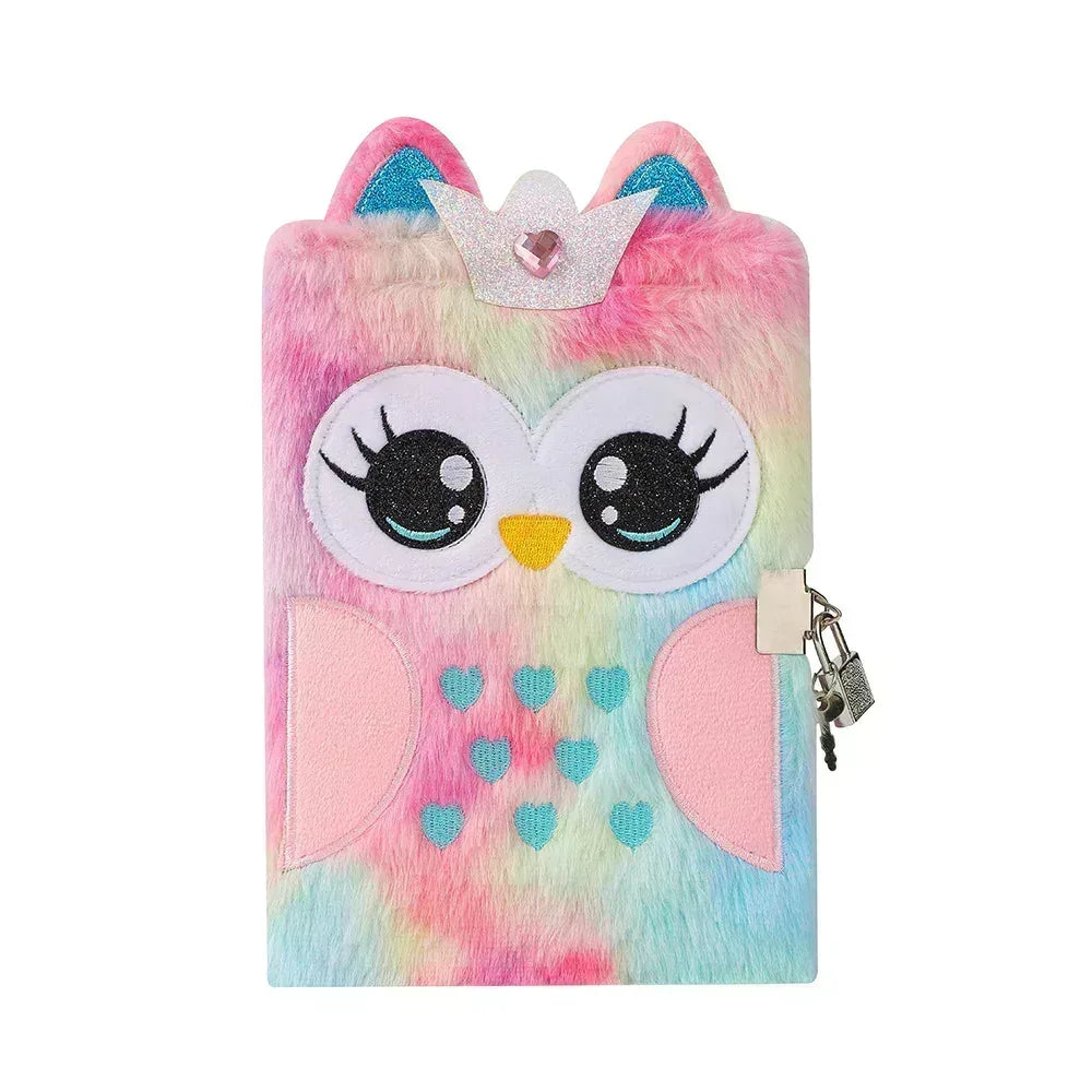 A5 Plush Owl Notebook with Lock – Cute Diary - MGB Gift Store