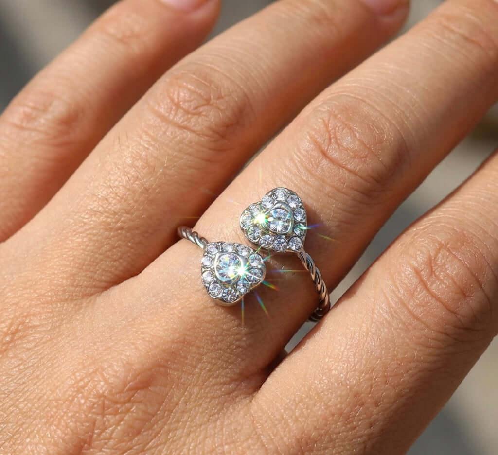 Sparkling Double Heart Zircon Ring in Stainless Steel - MGB Gift Store