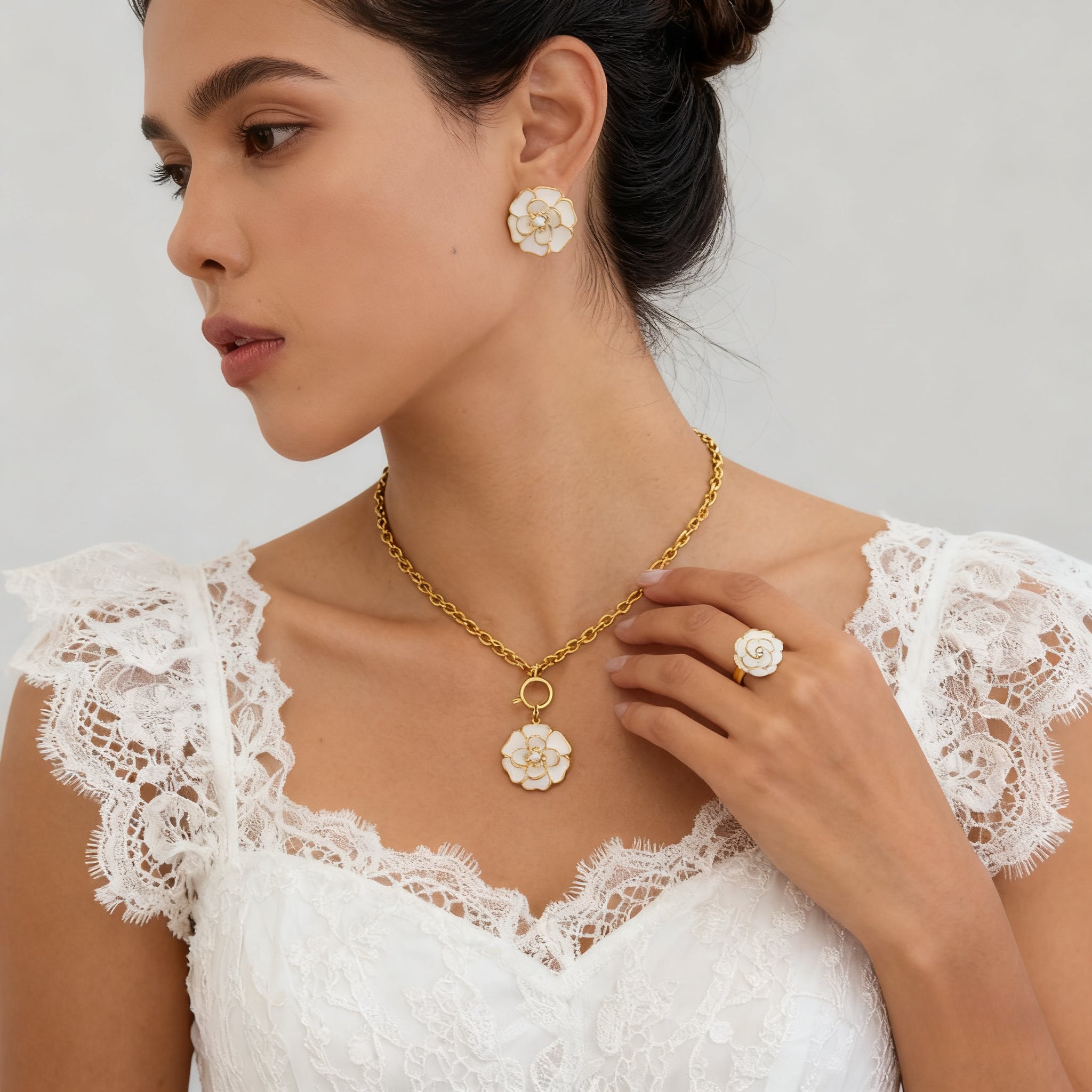 Stainless steel 18k gold-plated flower jewellery set