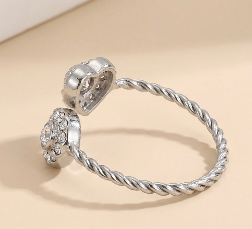 Sparkling Double Heart Zircon Ring in Stainless Steel