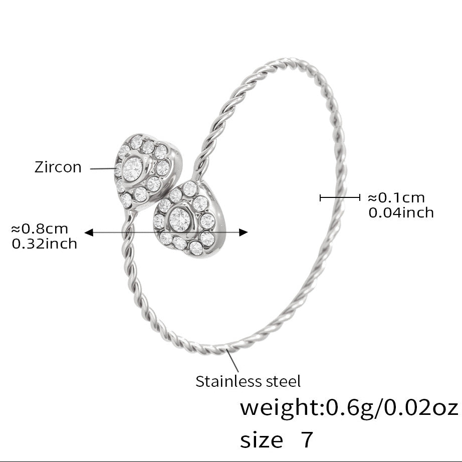 Sparkling Double Heart Zircon Ring in Stainless Steel