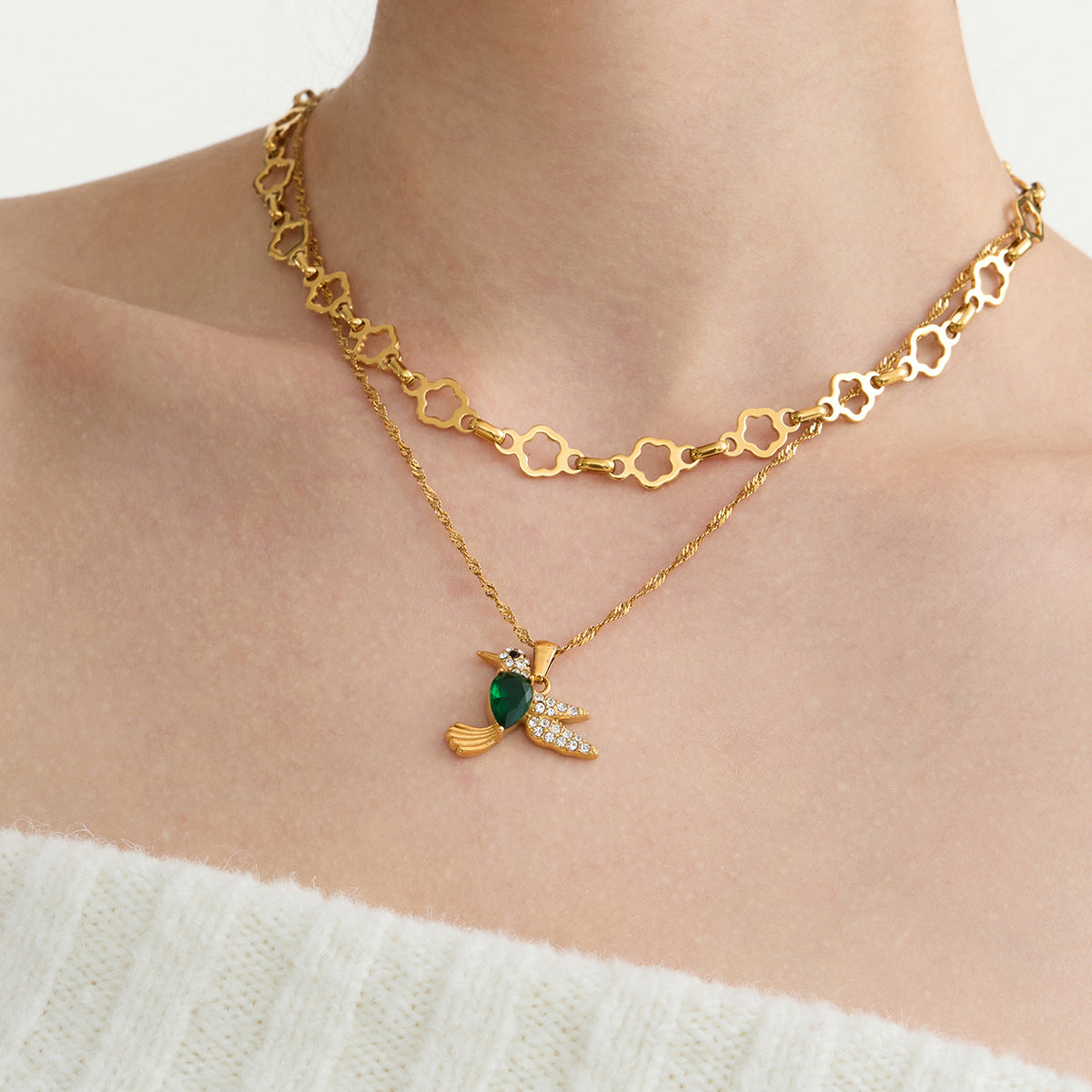 18K Gold-Plated Stainless Steel Bird Necklace