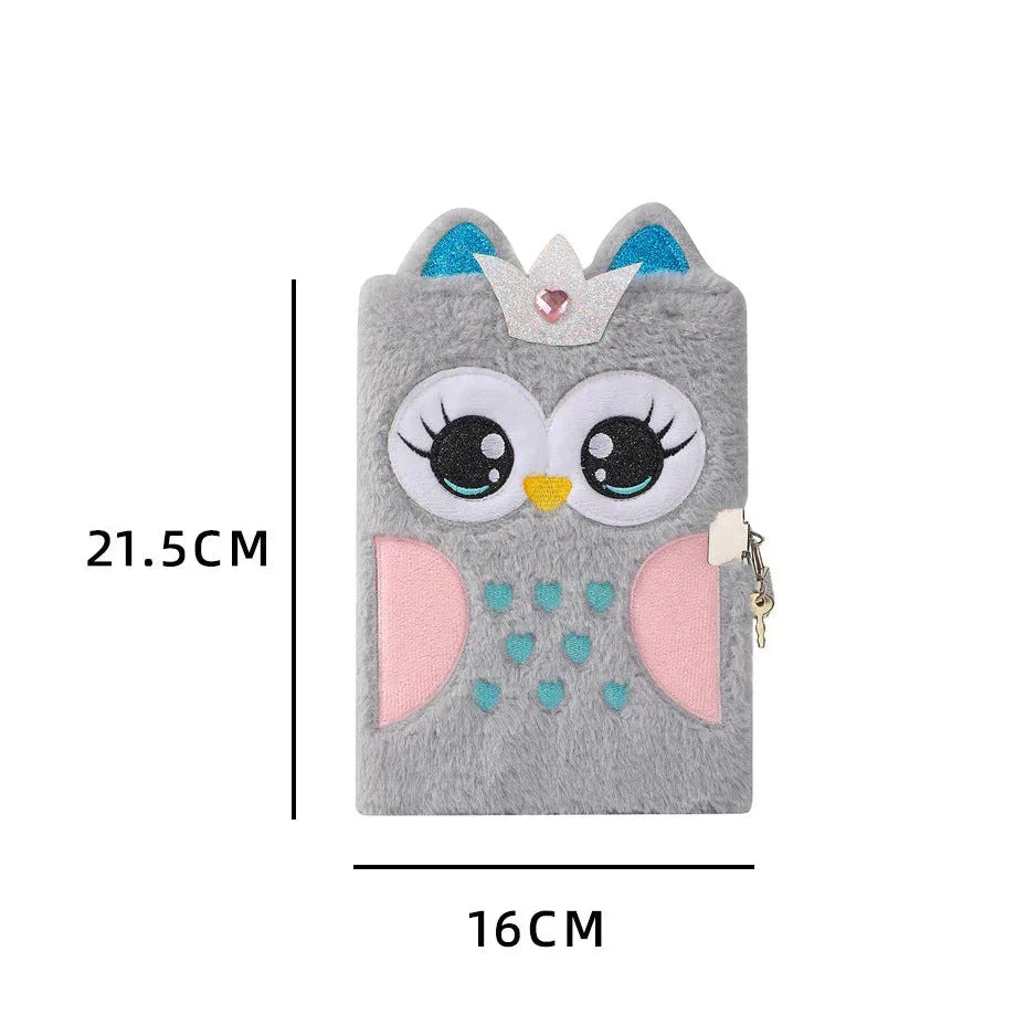 A5 Plush Owl Notebook with Lock – Cute Diary - MGB Gift Store
